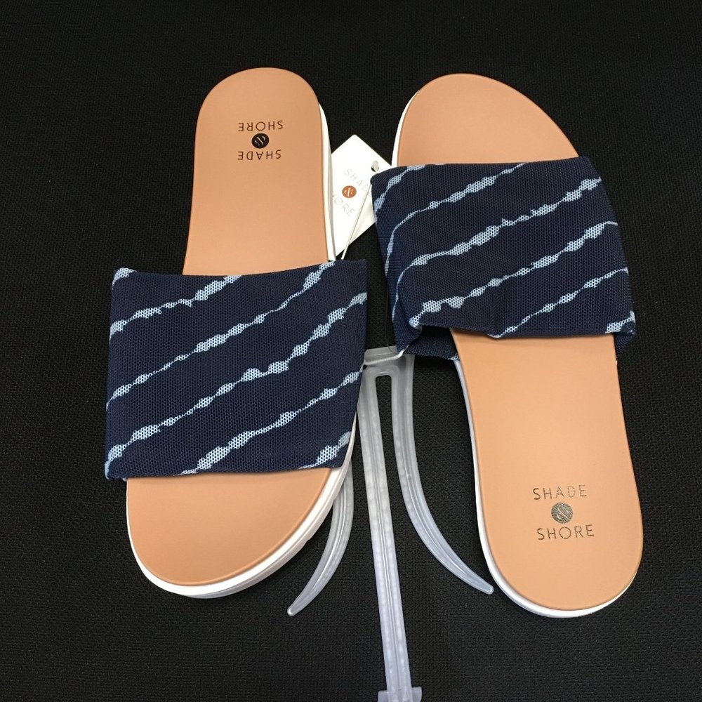 NWT Women's Kassidy Platform Slide Sandals Shade & Shore Navy Open-Toe Slip On S